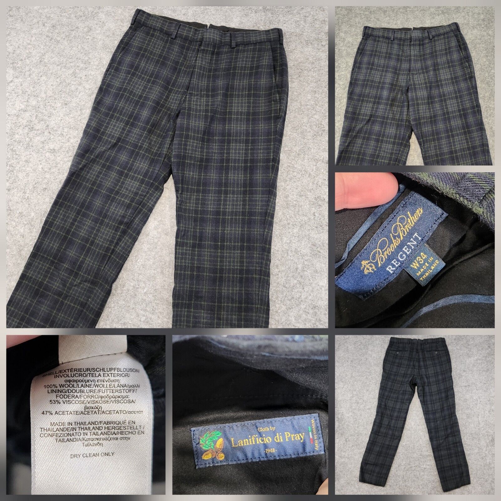 Brooks Brothers Regent Lanificio Di Pray Mens 34x30 Plaid Wool Dress Pants